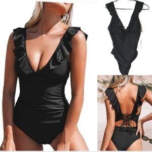 Cupshe Black Ruffle One Piece Swimsuit XL NWT
